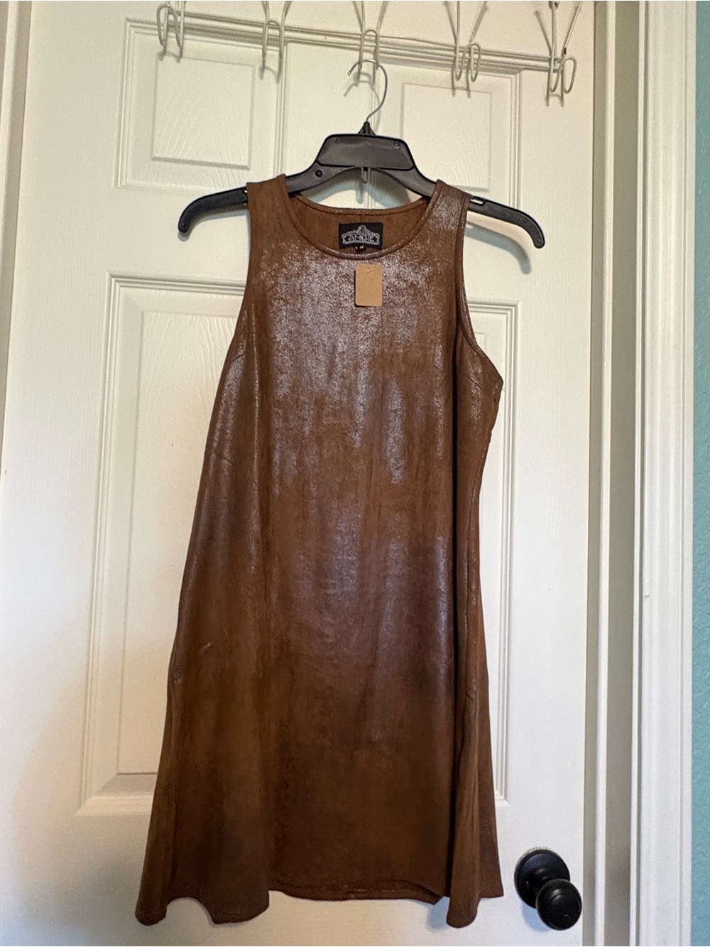 Angie Brown Faux Leather Sleeveless Shift Dress